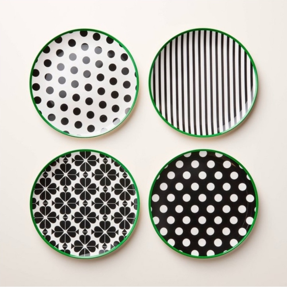 NWT Kate Spade New York x Target 4pc Melamine Dinner Plate Set Black Cream Green